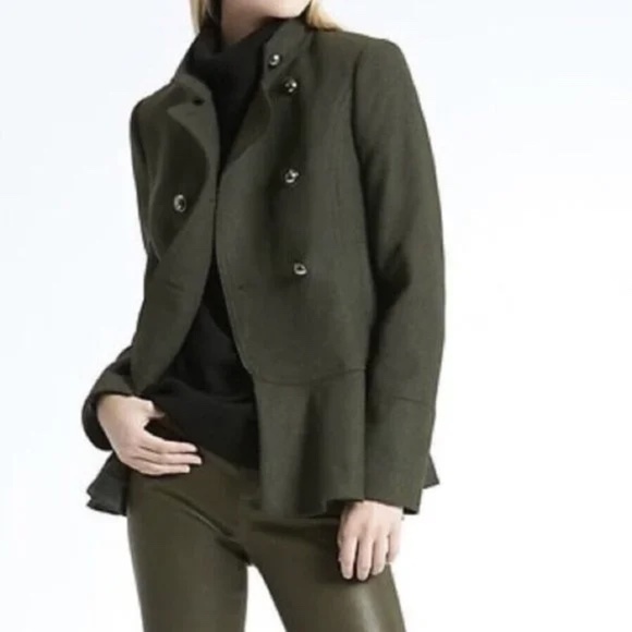 Banana Republic Olive Green Italian Wool Blend Military Style Coat Size Medium - Picture 1 of 16